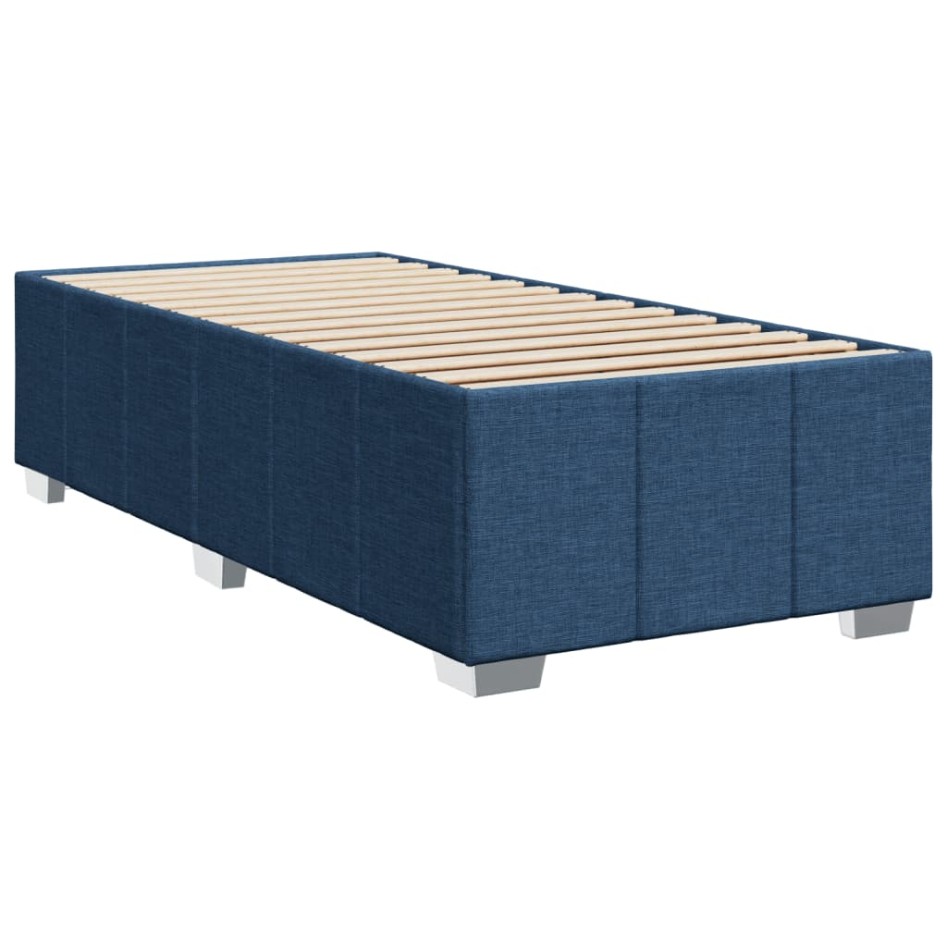 Cama box spring con colchón tela azul 100x200