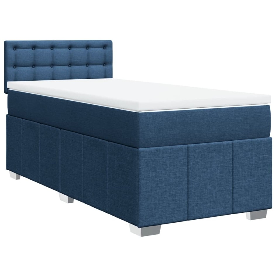 Cama box spring con colchón tela azul 100x200