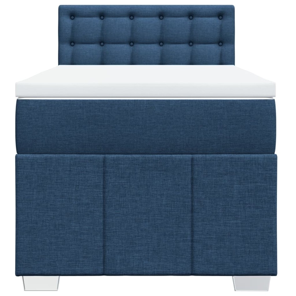 Cama box spring con colchón tela azul 100x200