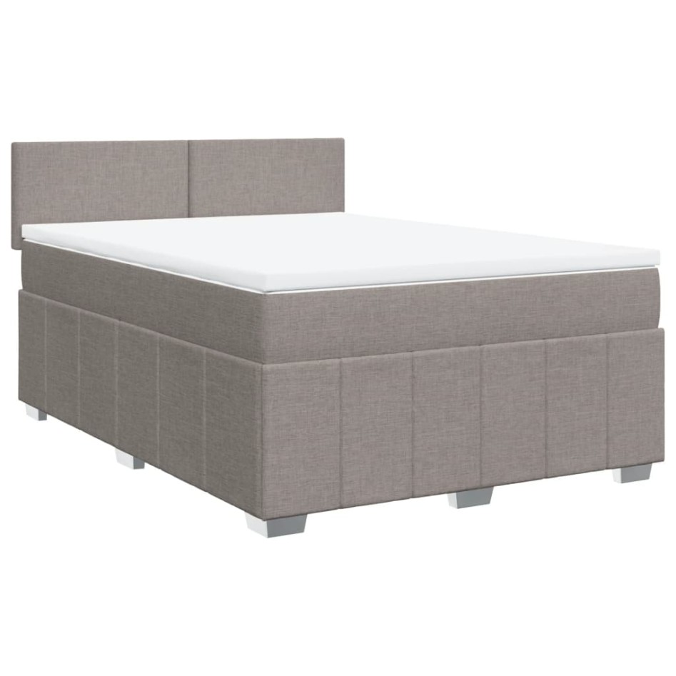 Cama box spring con colchón tela gris taupe 140x190