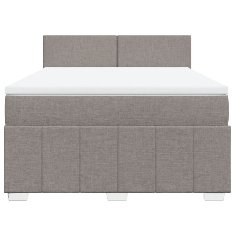 Cama box spring con colchón tela gris taupe 140x190