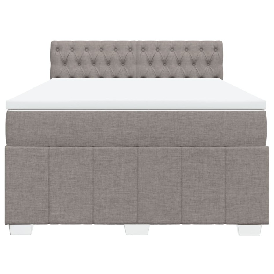 Cama box spring con colchón tela gris taupe 140x190
