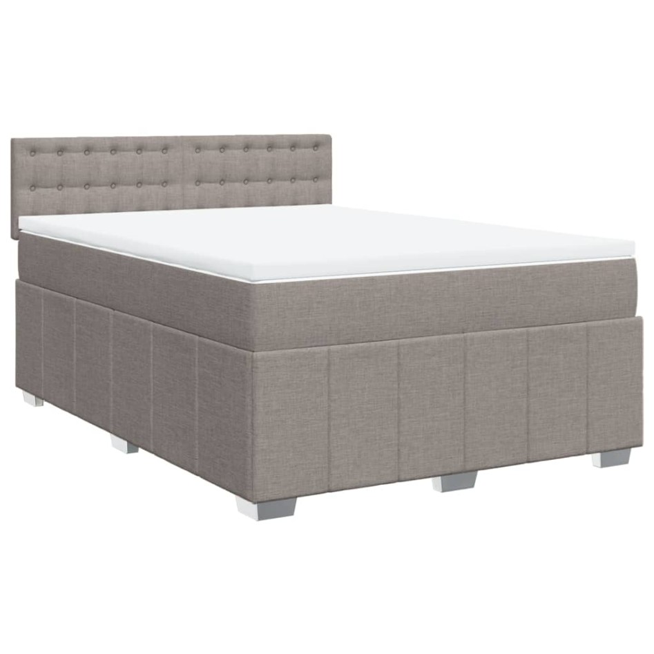 Cama box spring con colchón tela gris taupe 140x190