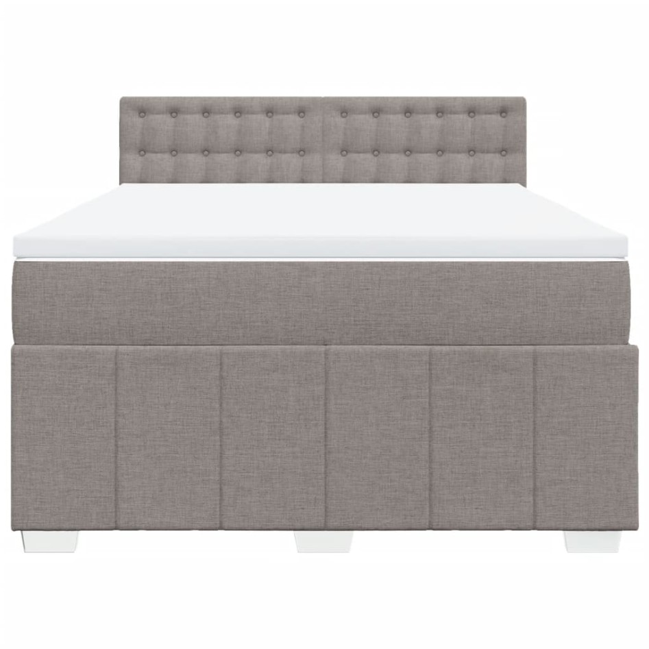 Cama box spring con colchón tela gris taupe 140x190