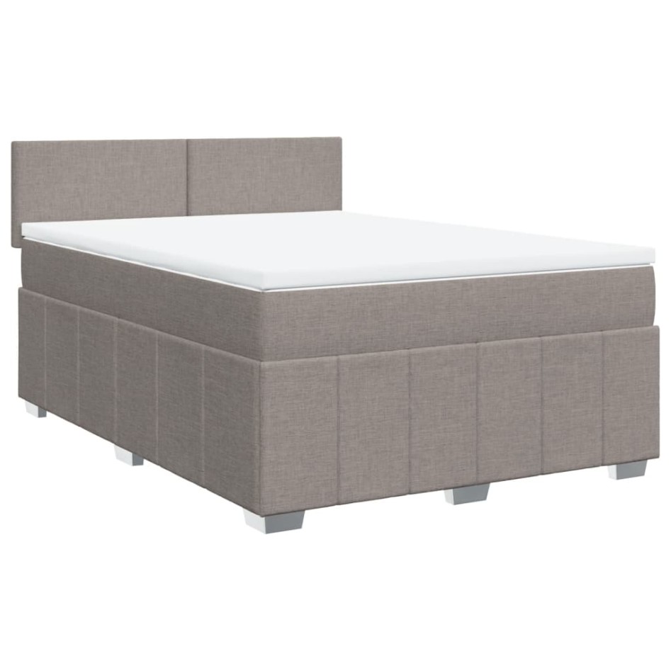 Cama box spring con colchón tela gris taupe 140x200