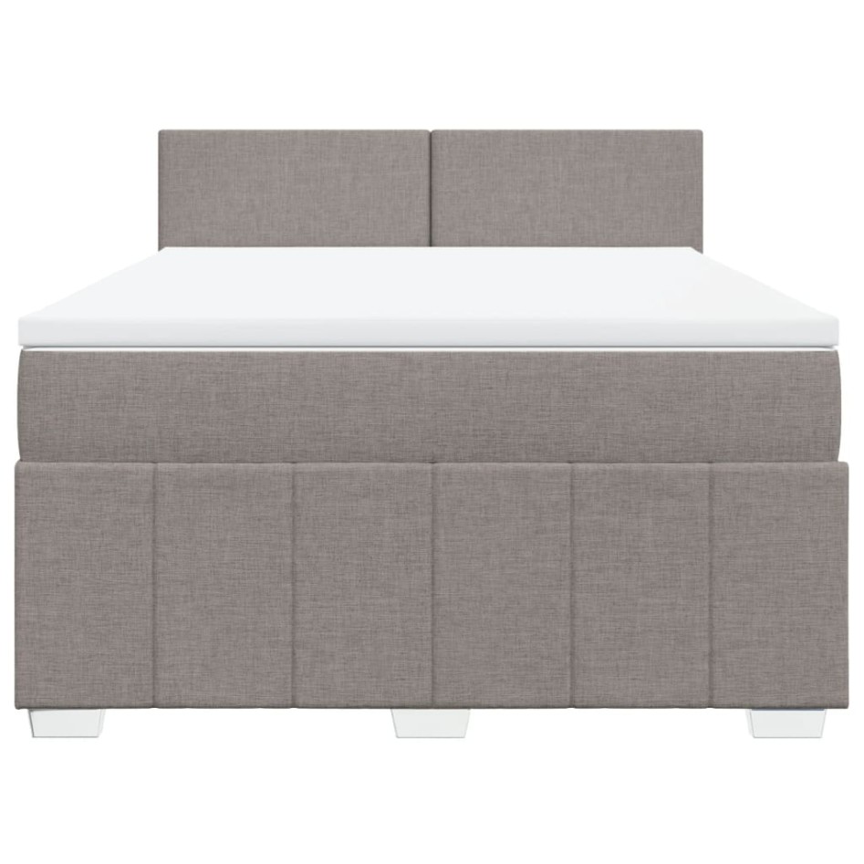 Cama box spring con colchón tela gris taupe 140x200