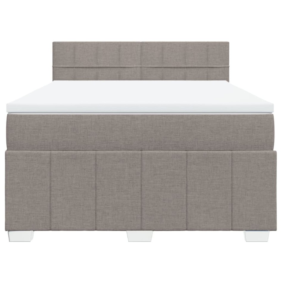 Cama box spring con colchón tela gris taupe 140x200