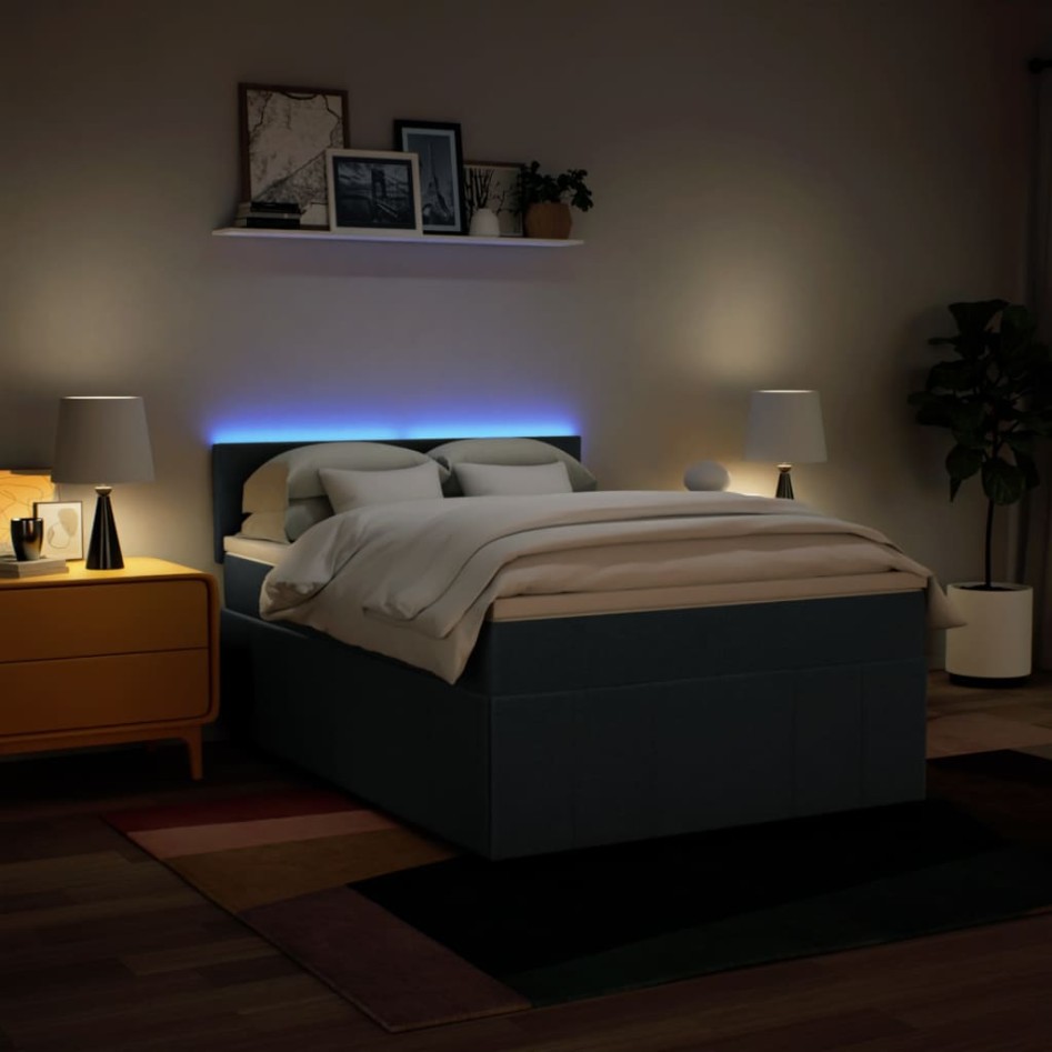 Cama box spring con colchón tela azul 140x200