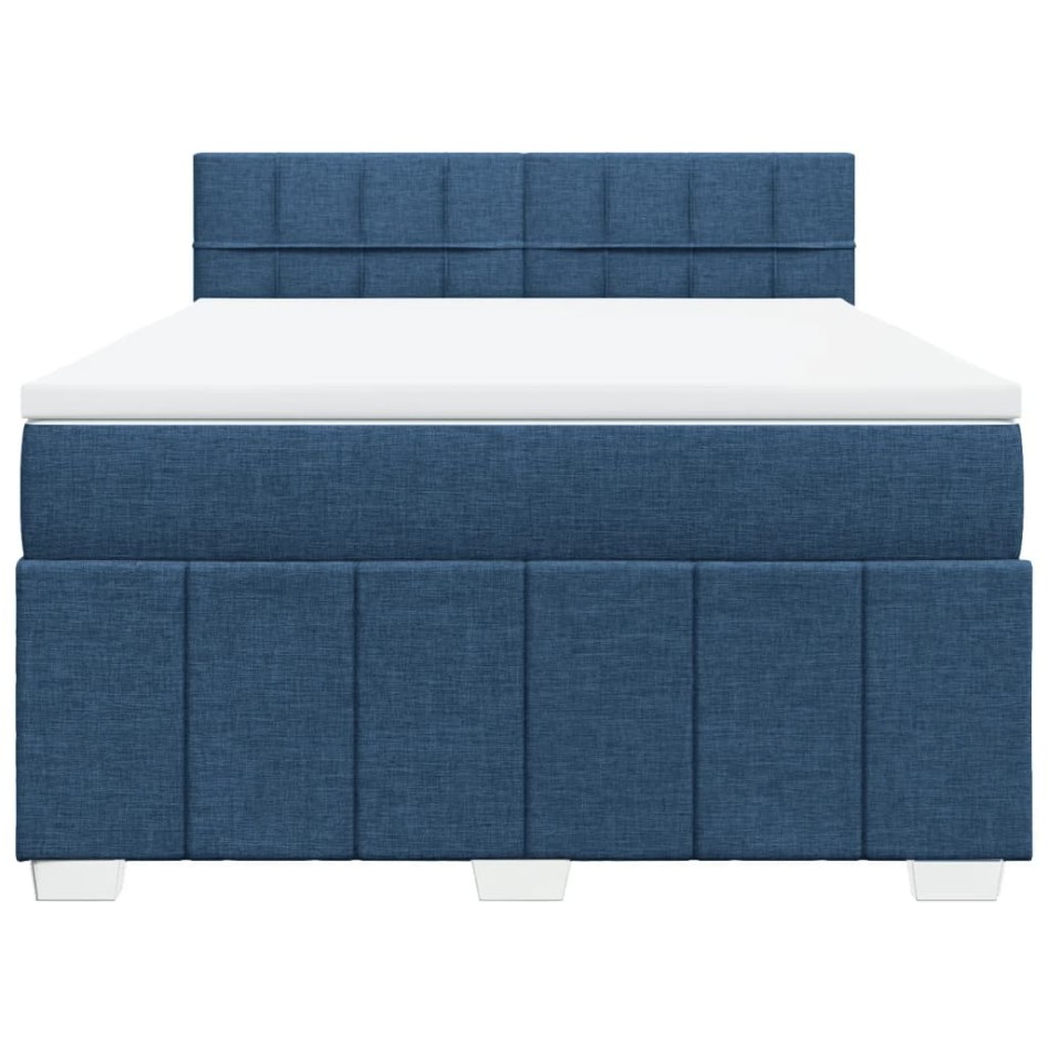 Cama box spring con colchón tela azul 140x200