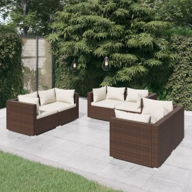 Set muebles de jardín 6 pzas y cojines ratán sintético