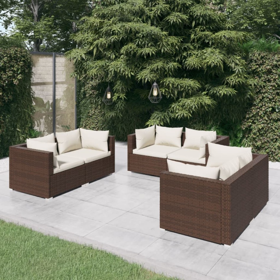 Set muebles de jardín 6 pzas y cojines ratán sintético