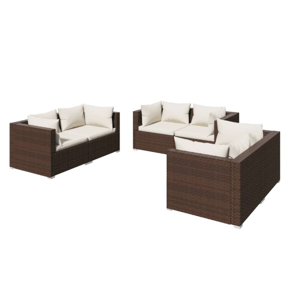 Set muebles de jardín 6 pzas y cojines ratán sintético