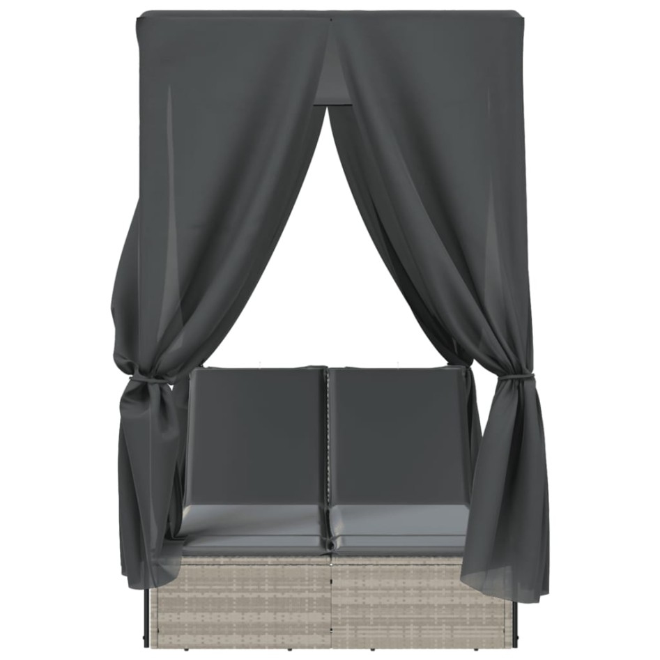 Tumbona doble con techo y cortinas ratán sintético gris