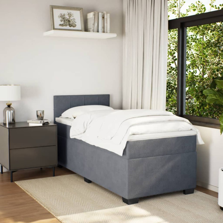 Cama box spring individual con colchón terciopelo gris
