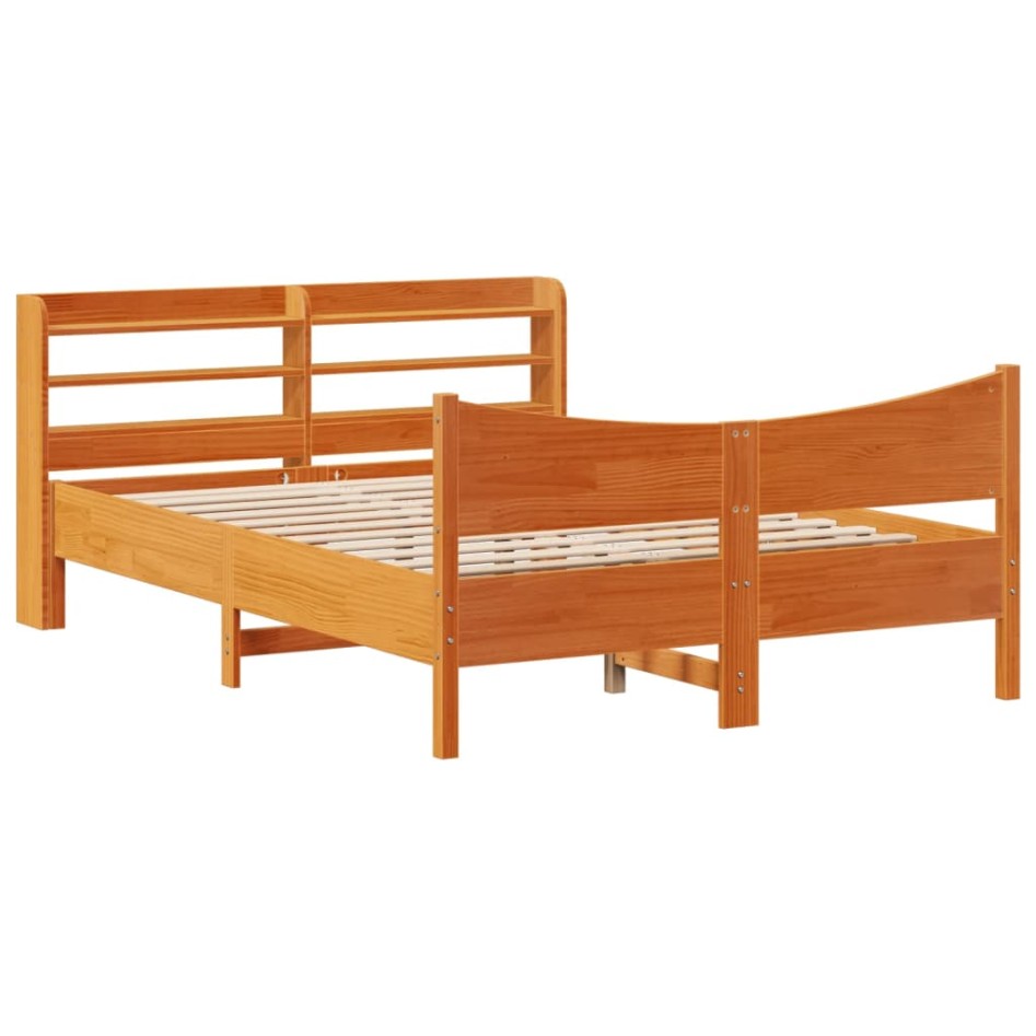 Estructura cama con cabecero madera pino marrón cera 135x190