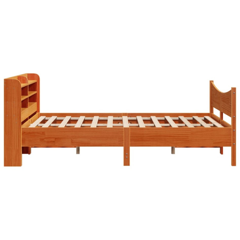 Estructura cama con cabecero madera pino marrón cera 135x190
