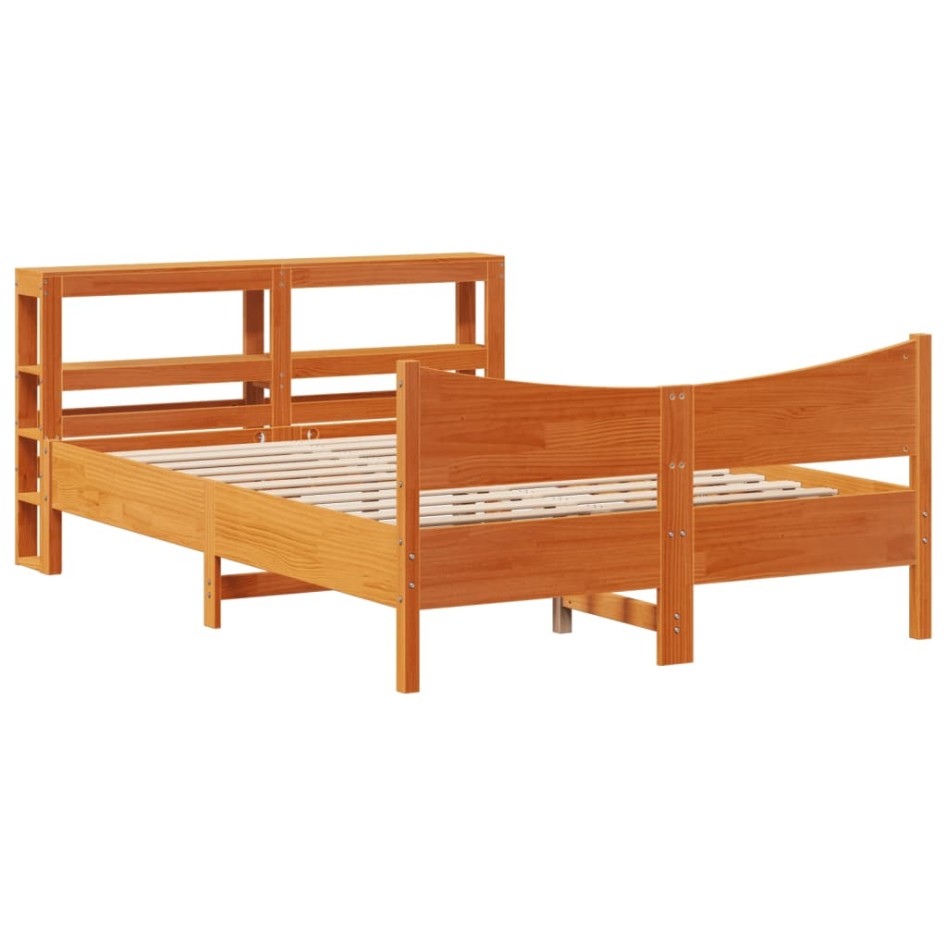 Estructura cama con cabecero madera pino marrón cera 120x190