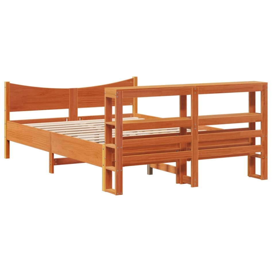 Estructura cama con cabecero madera pino marrón cera 120x190