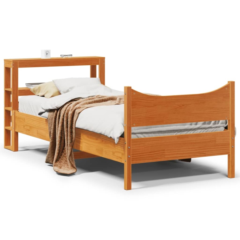 Estructura cama con cabecero madera pino marrón cera 90x200