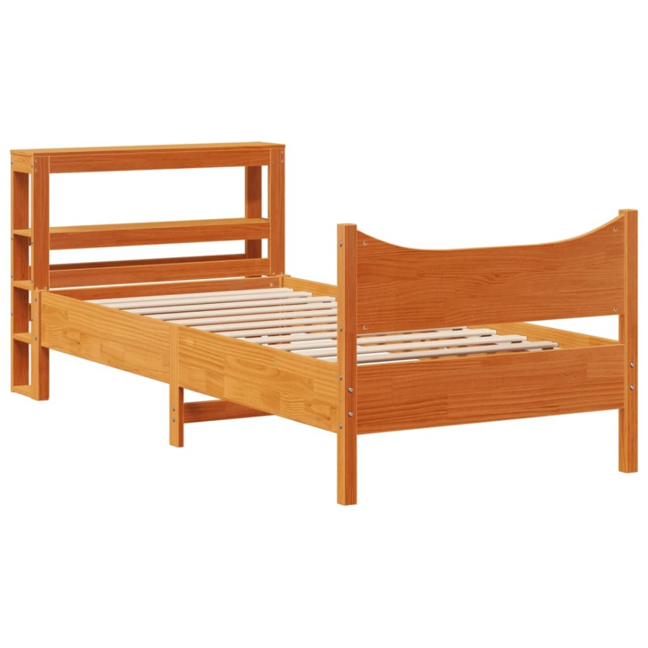 Estructura cama con cabecero madera pino marrón cera 90x200