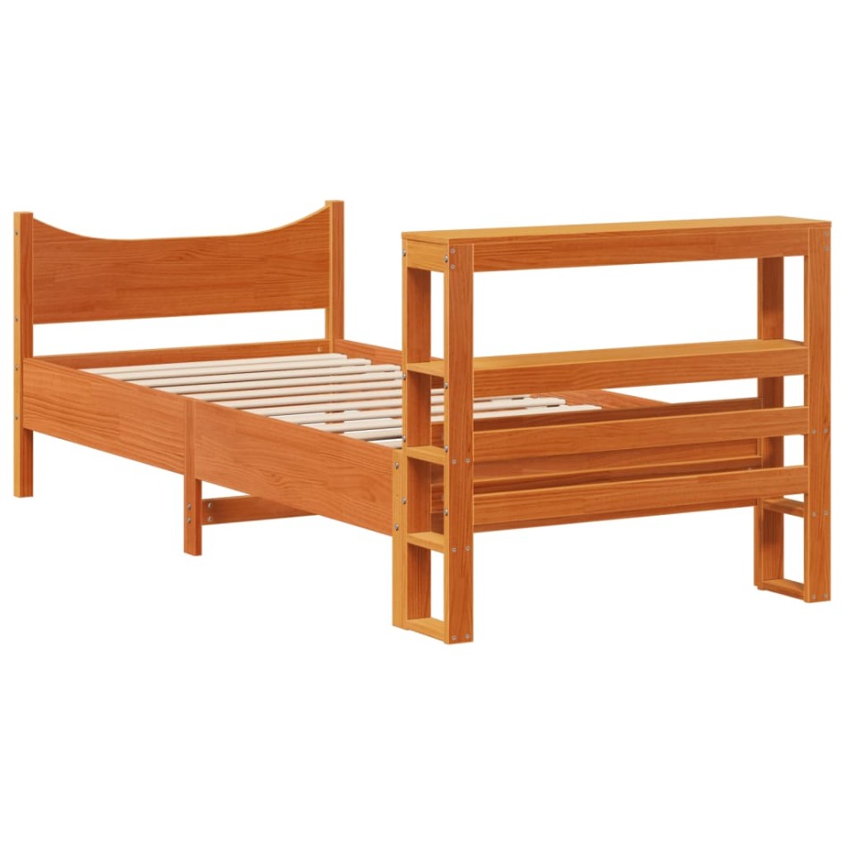 Estructura cama con cabecero madera pino marrón cera 90x200