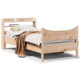 Estructura de cama con cabecero madera maciza pino 75x190