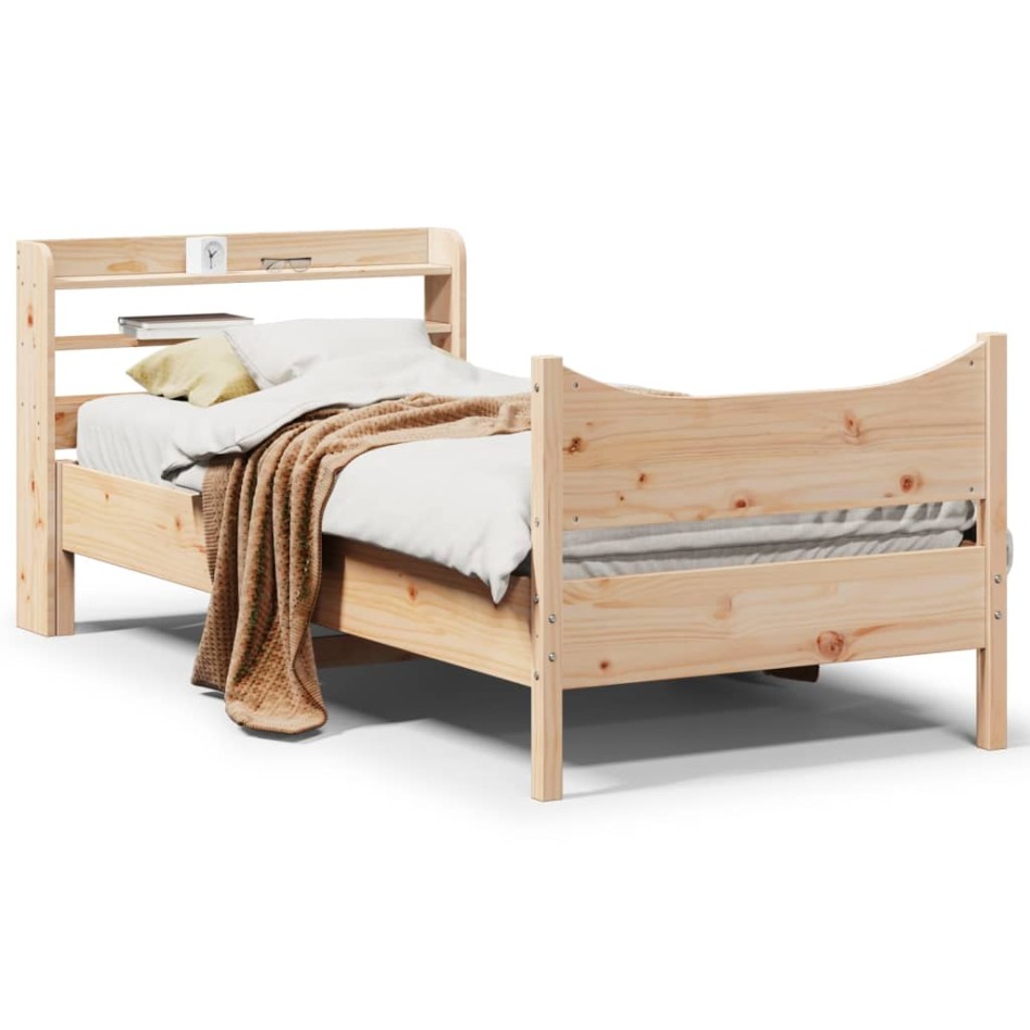 Estructura de cama con cabecero madera maciza pino 75x190