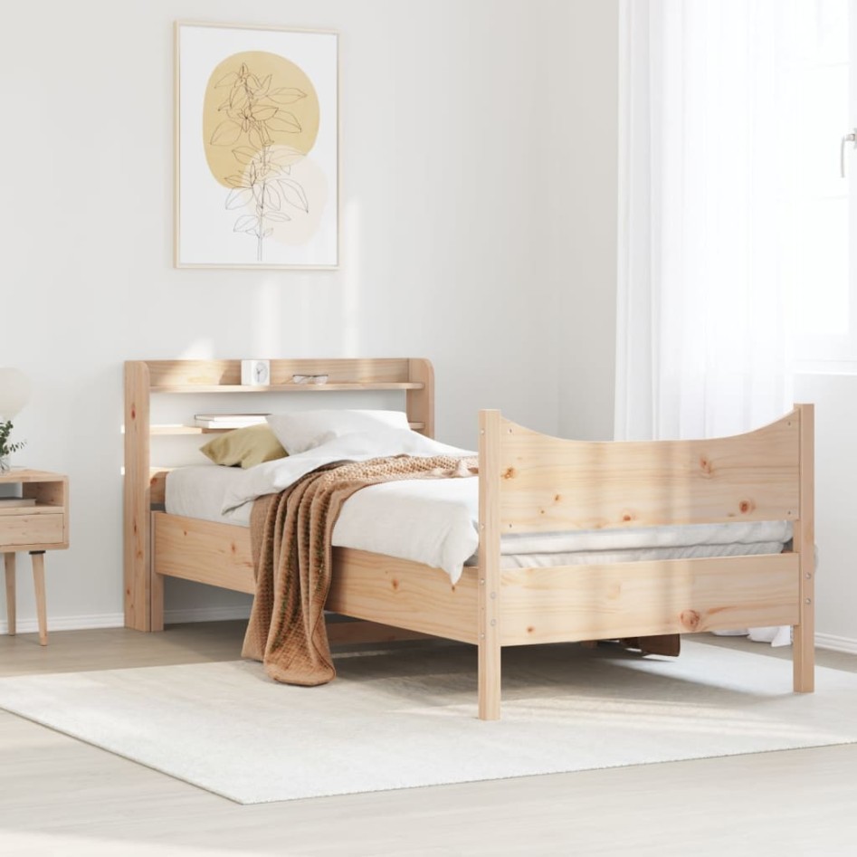 Estructura de cama con cabecero madera maciza pino 75x190