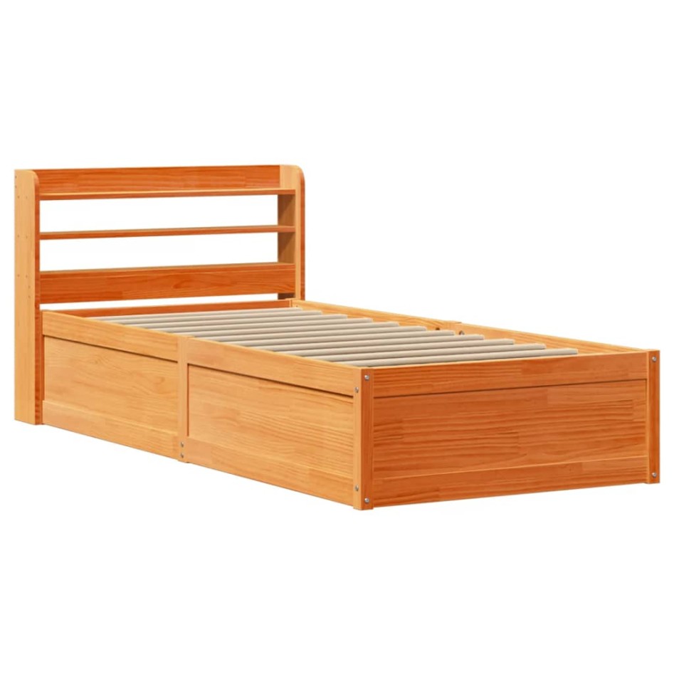 Estructura cama con cabecero madera pino marrón cera 90x200