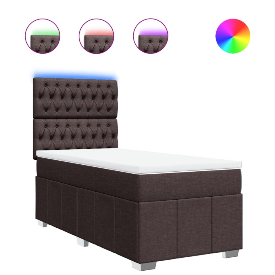 Cama box spring con colchón tela marrón oscuro 80x200