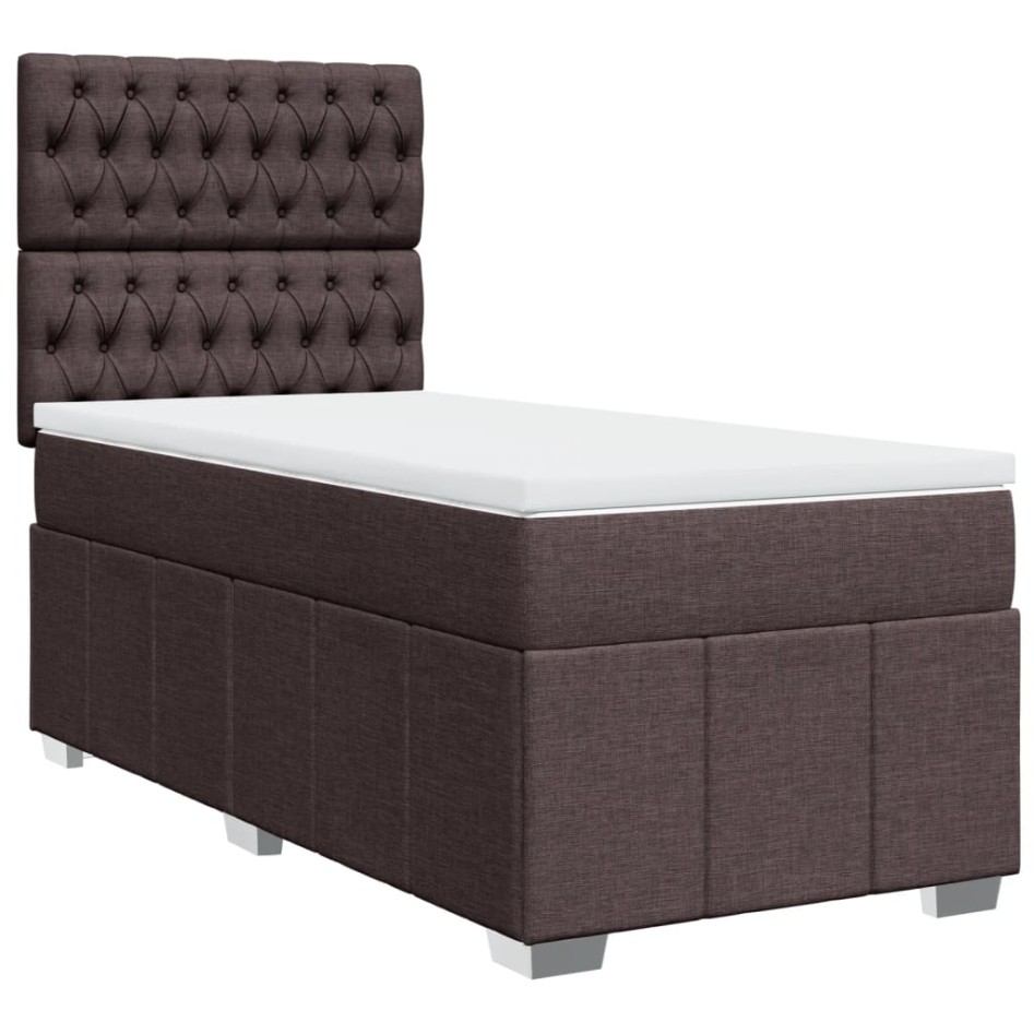 Cama box spring con colchón tela marrón oscuro 80x200