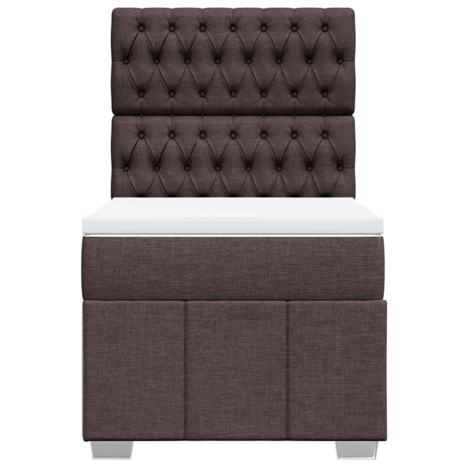 Cama box spring con colchón tela marrón oscuro 80x200