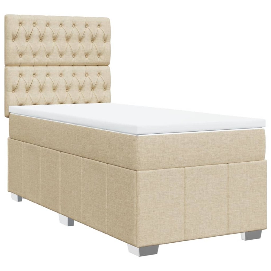 Cama box spring con colchón tela color crema 80x200