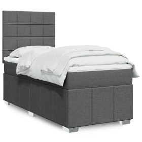 Cama box spring con colchón tela gris oscuro 90x190