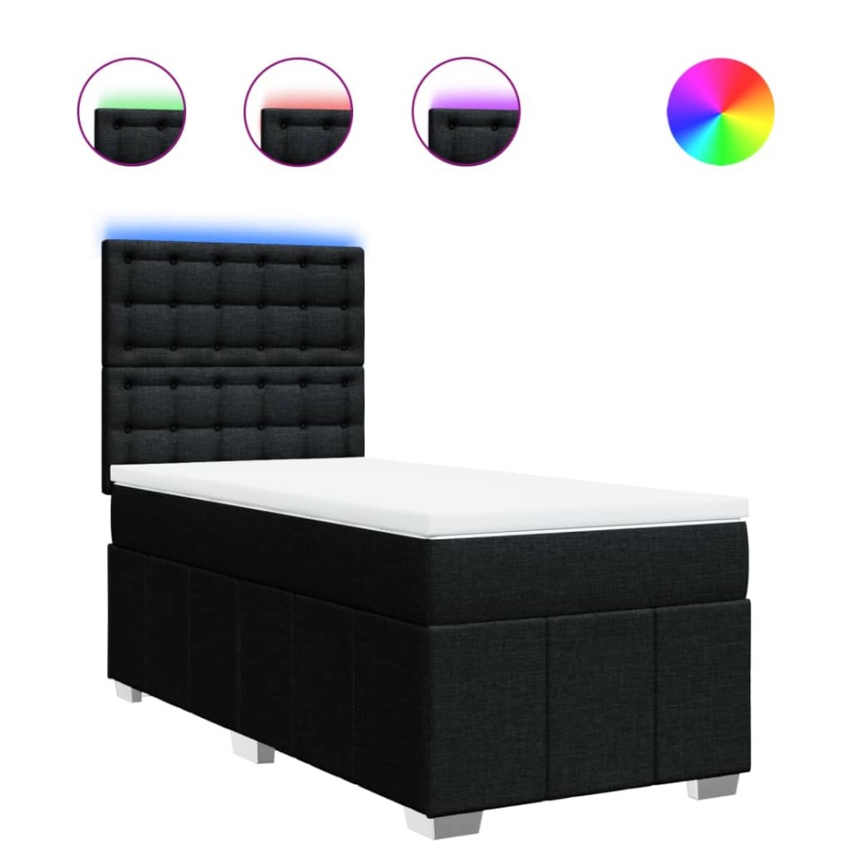 Cama box spring con colchón tela negro 90x190