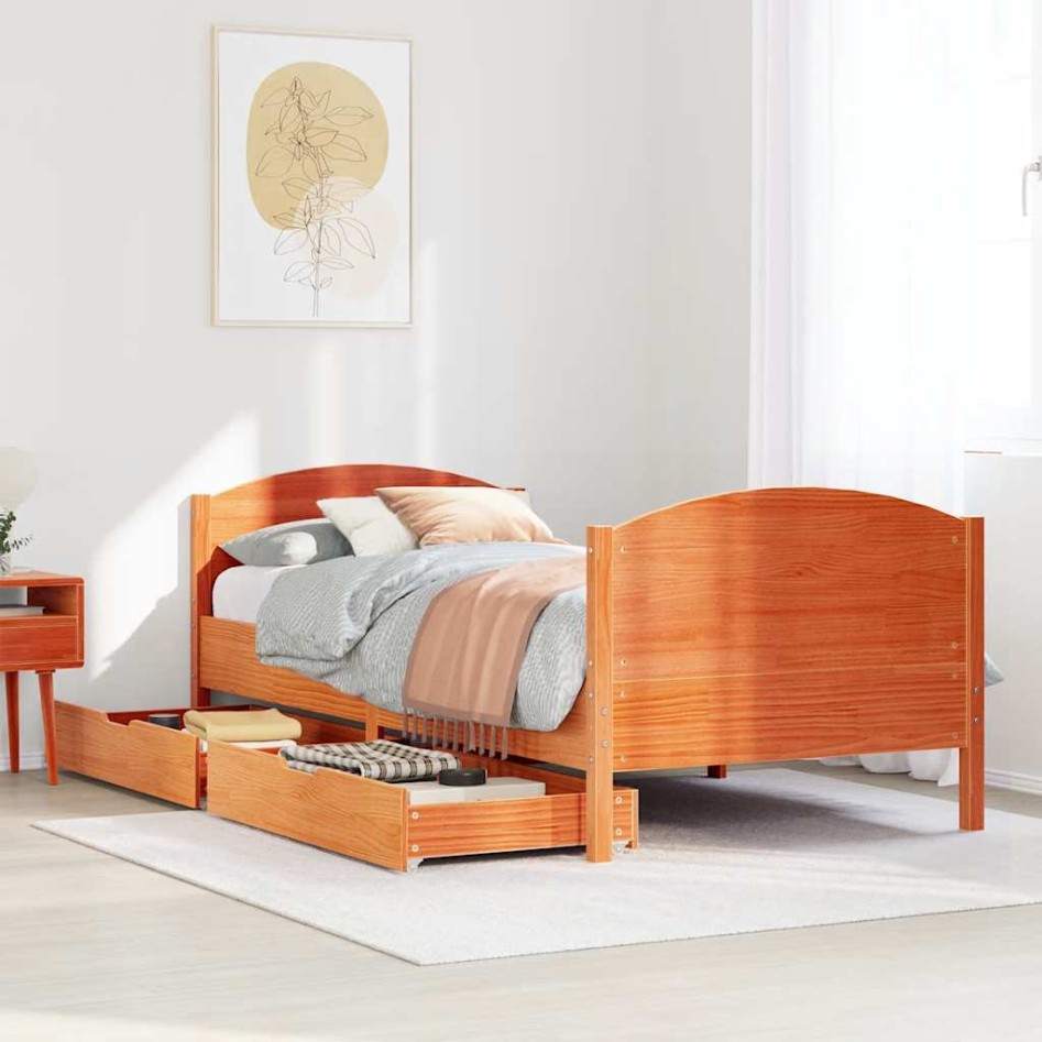 Estructura de cama sin colchón madera maciza marrón 75x190