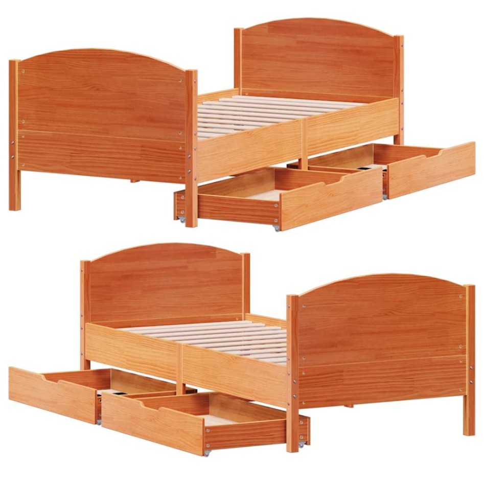 Estructura de cama sin colchón madera maciza marrón 75x190