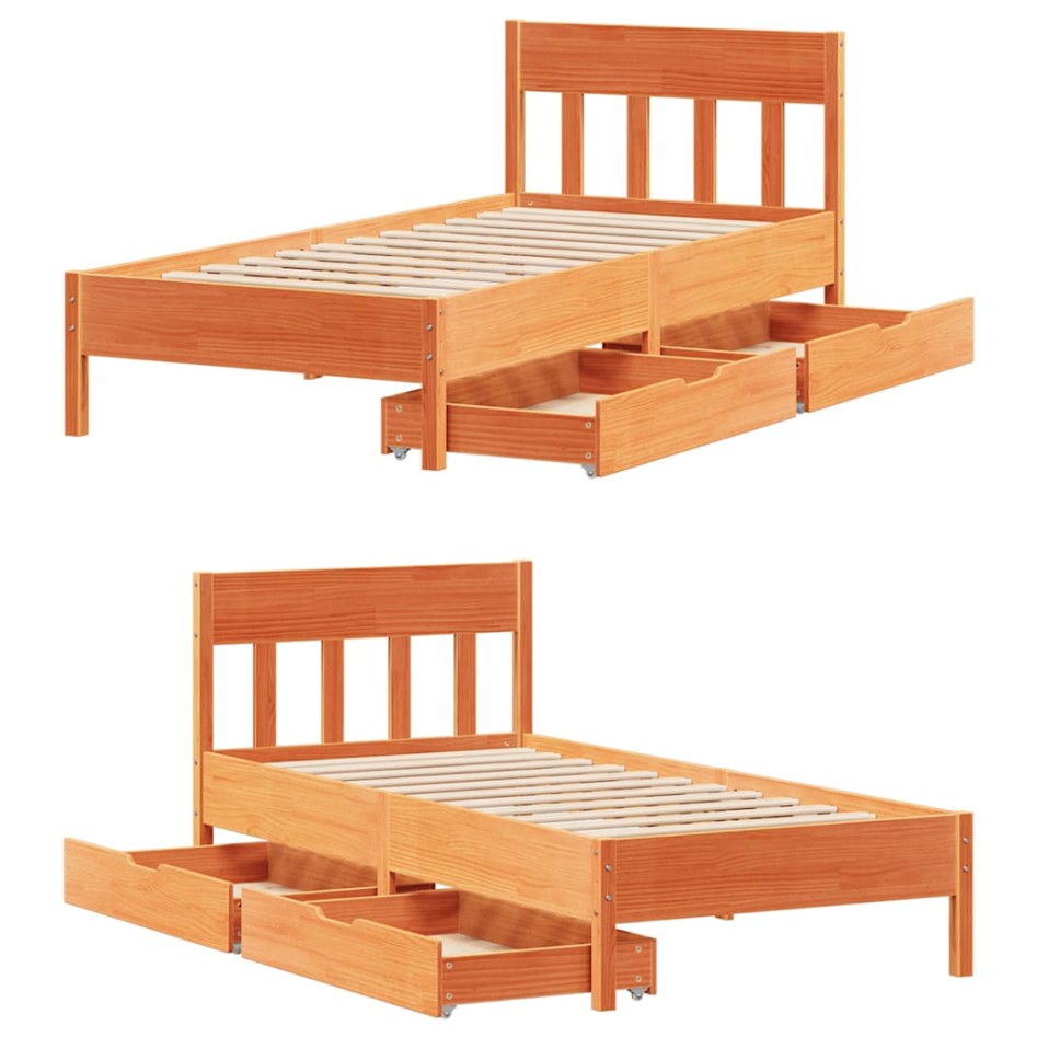 Estructura de cama sin colchón madera de pino marrón 90x200