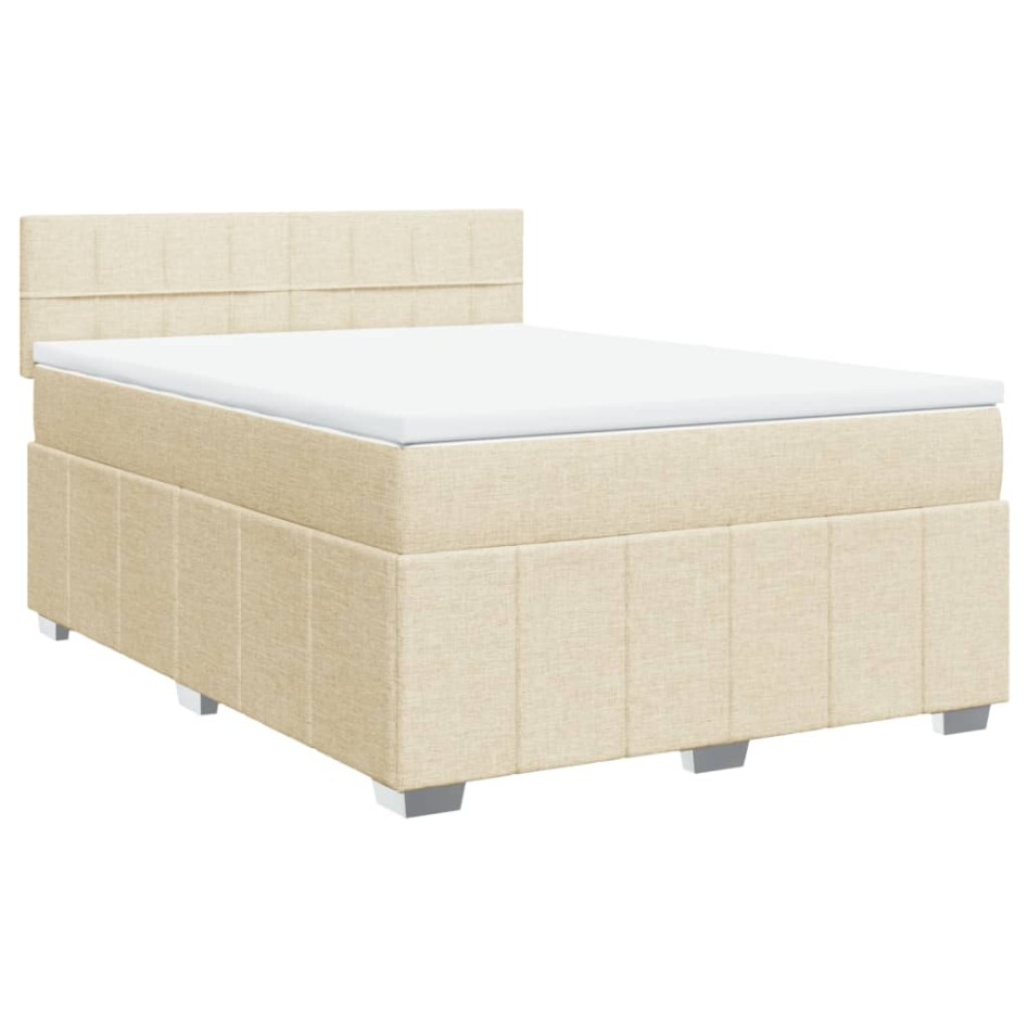 Cama box spring con colchón tela color crema 140x200