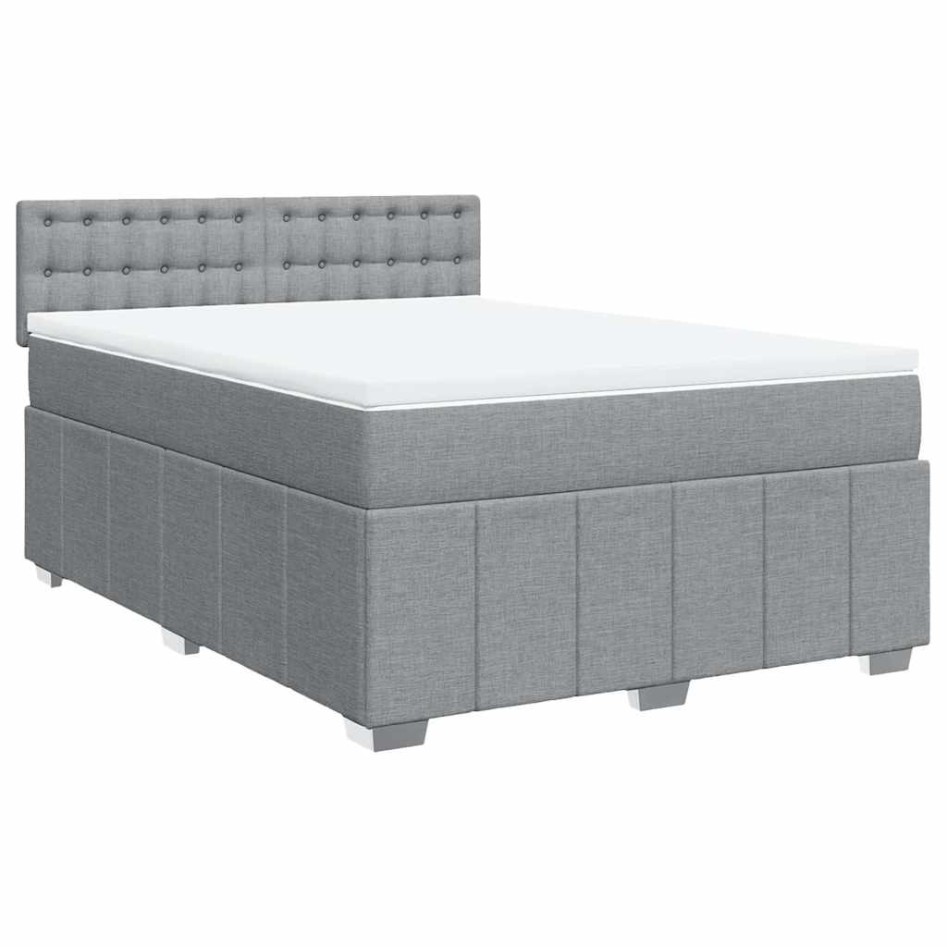 Cama box spring con colchón tela gris claro 140x200