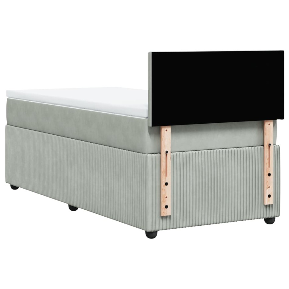 Cama box spring con colchón terciopelo gris claro 90x190