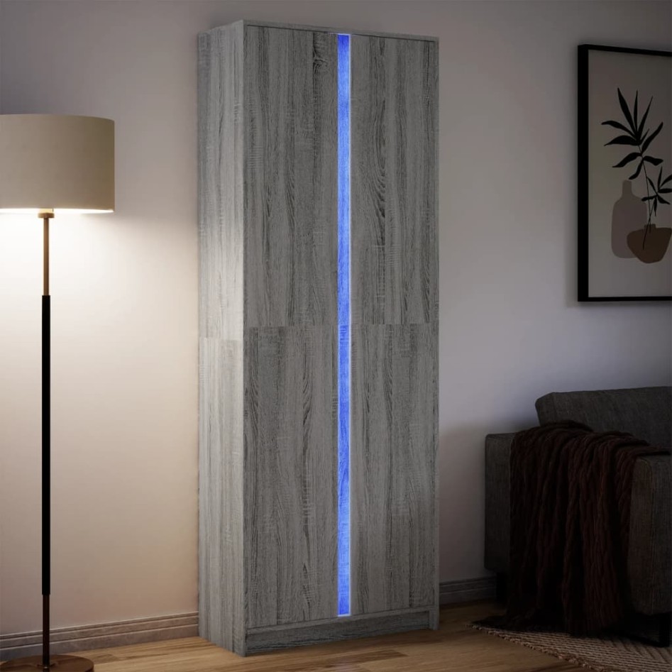 Aparador con LED madera ingeniería gris Sonoma 74x32,5x200