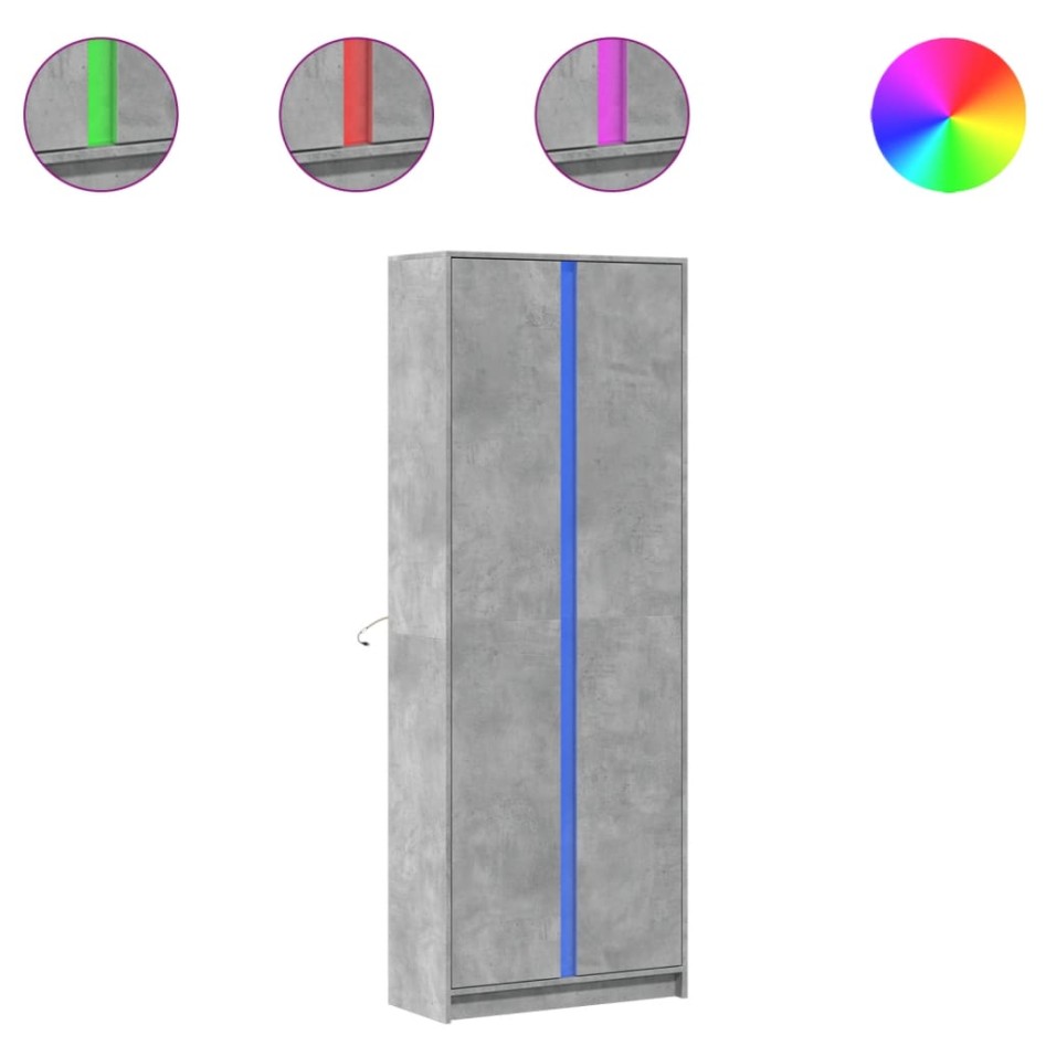 Aparador con LED madera ingeniería gris hormigón 74x32,5x200