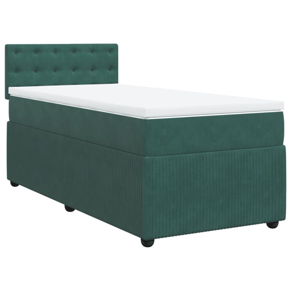 Cama box spring con colchón terciopelo verde oscuro 90x190