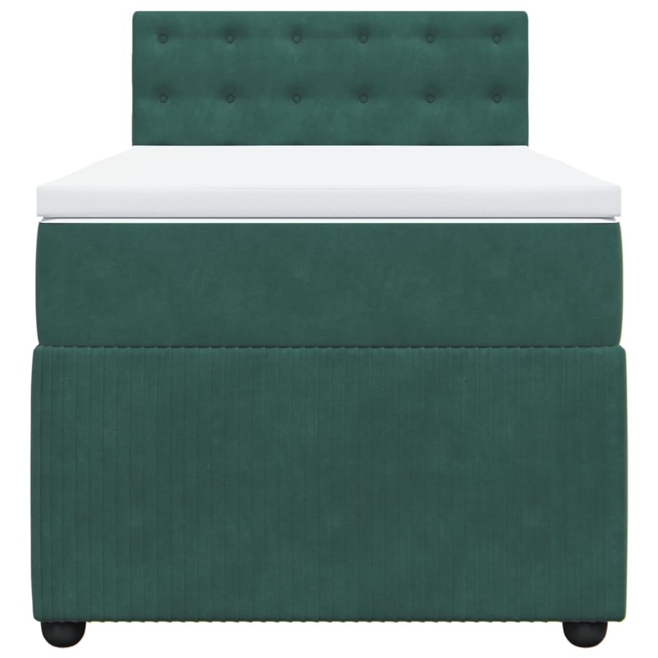 Cama box spring con colchón terciopelo verde oscuro 90x190