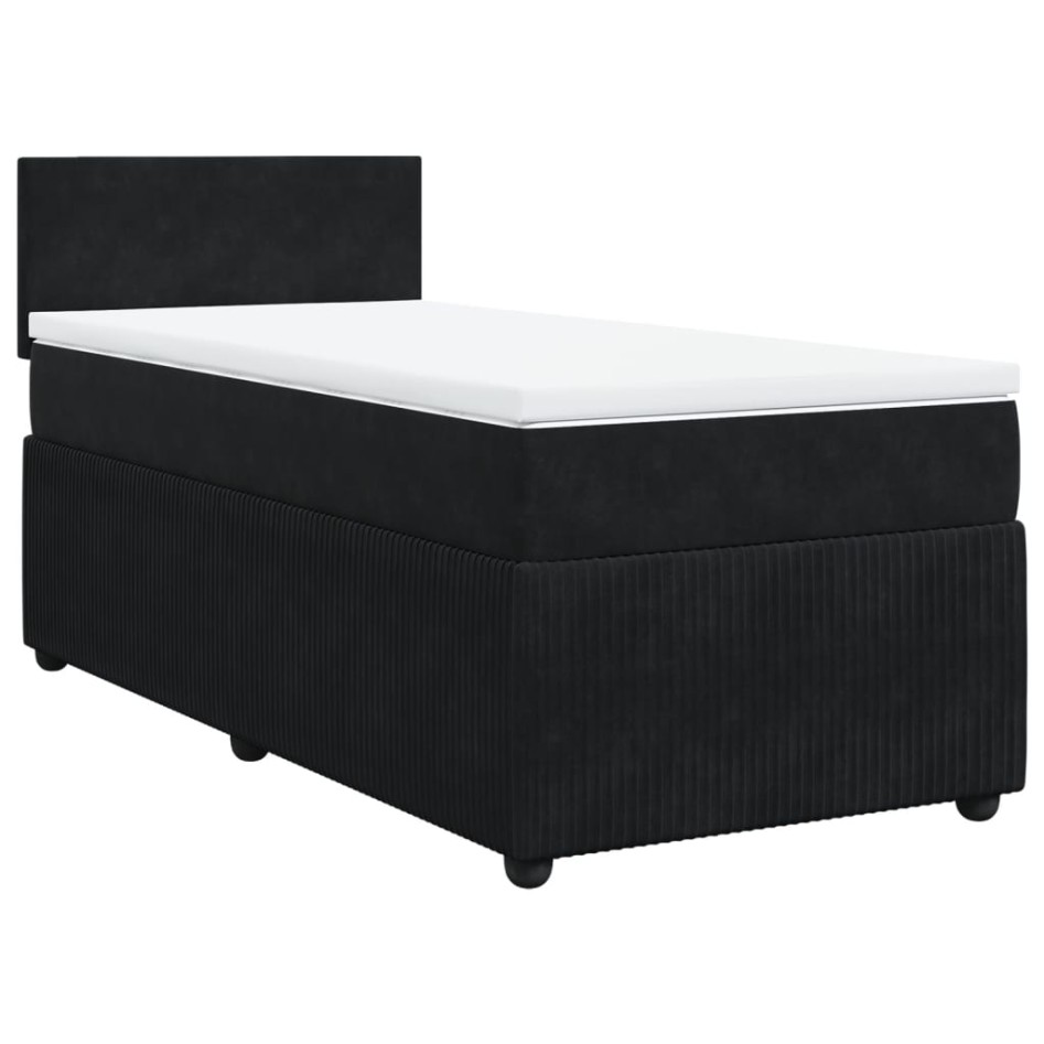 Cama box spring con colchón terciopelo negro 90x200
