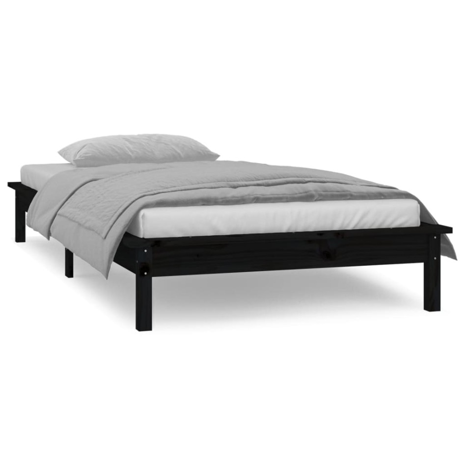 Estructura de cama con LED madera maciza negra 90x200
