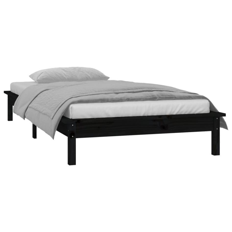 Estructura de cama con LED madera maciza negra 90x200