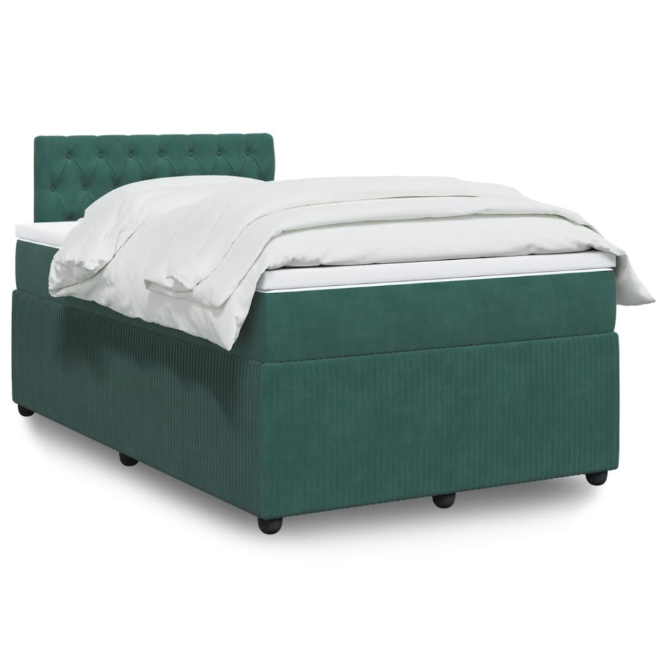 Cama box spring con colchón terciopelo verde oscuro 120x190