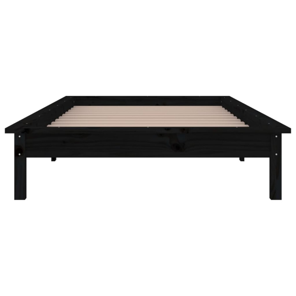 Estructura de cama con LED madera maciza negra 90x200